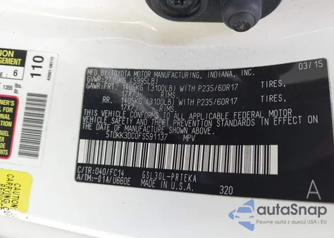 2015 Toyota Sienna Le 8 Passenger from USA, damaged, VIN 5TDKK3DC0FS591137